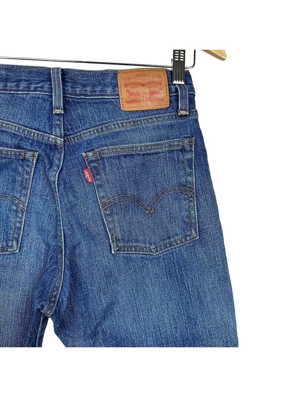 Levi's Blue Denim Midrise Jeans Wedgie Fit White Oak Cone Frayed Women Sz 27 - Picture 7 of 10